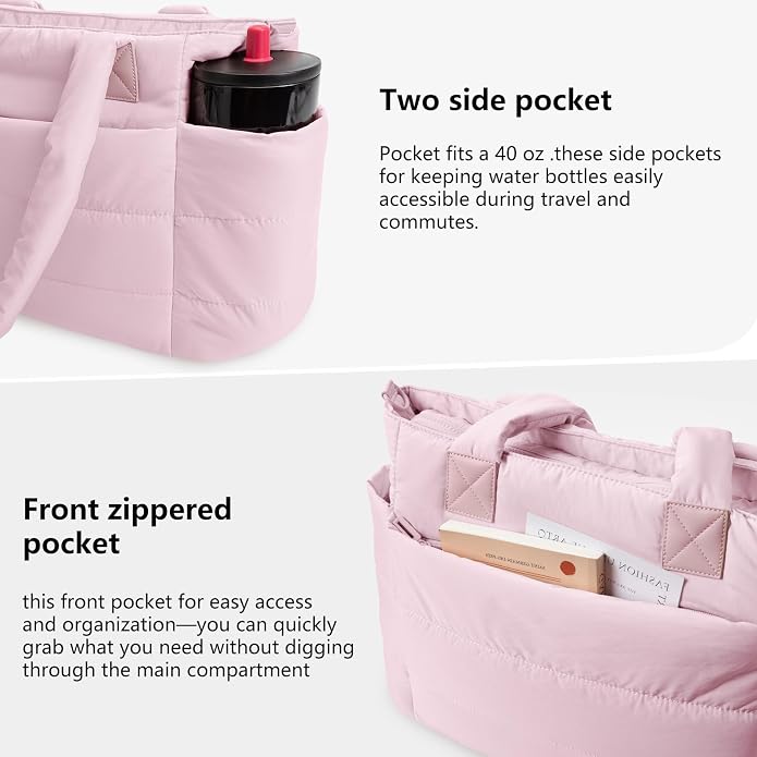 Puffer Tote Bag for Women Quilted Nurse Bag Lightweight Work Bag for Teacher Travel Handbag with Multiple Pockets