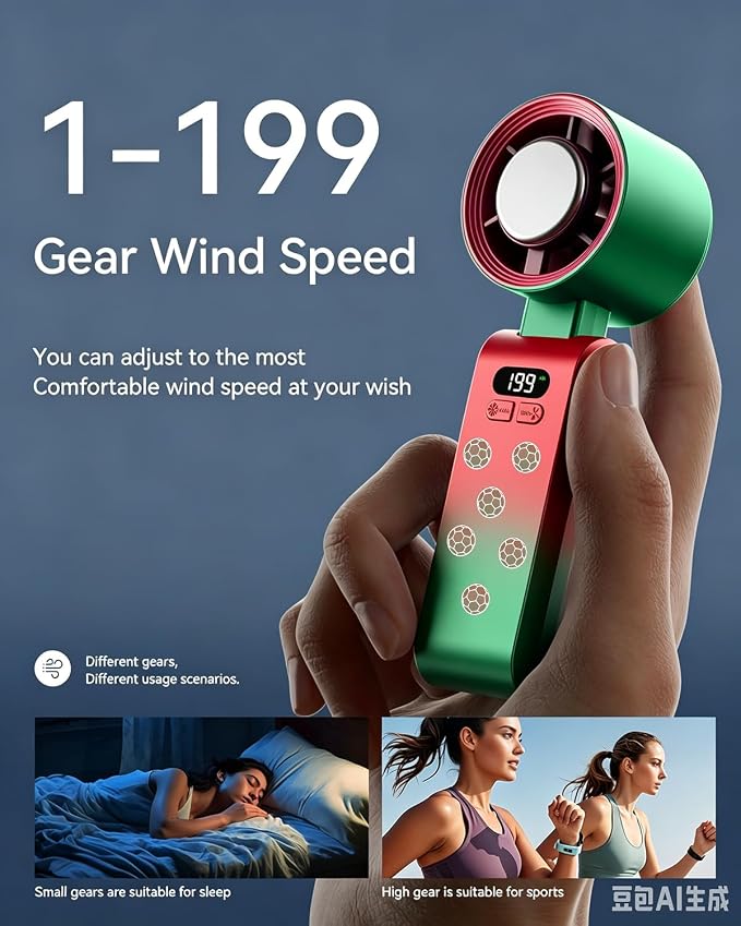 Handheld Portable Turbo Fan with Ice Cooler, Speed (1-199) 5500mAh Rechargeable Personal Fan,[20H Cooling Time] [20000 RPM] Pocket Fans for Travel/Outdoor/Office, Soccer