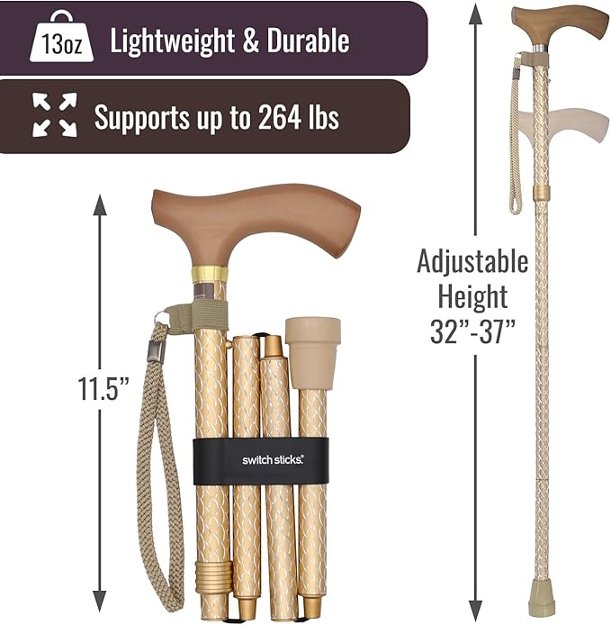 Switch Sticks Walking Cane for Men or Women, Foldable and Adjustable from 32-37 Inches, FSA and HSA Eligible