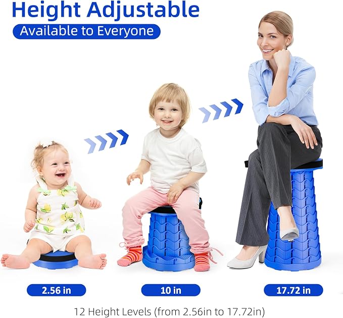 Qiguet Collapsible Stool, Folding Chair - Upgraded Portable Chair with Load Capacity 400lbs, Portable Stool for Camping Fishing Hiking - Folding Stool with Carrying Strap,Gifts for Fisherman(All Blue)