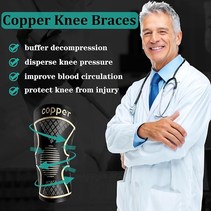 Copper Knee Braces for Women and Men 2 Pack, Knee Compression Sleeve for Knee Pain, Arthritis,ACL, Meniscus Tear, Joint Pain Relief, Knee Support for Running, Working Out, Fitness, Weightlifting-3XL