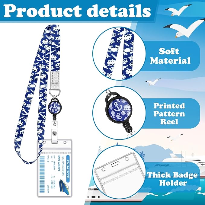 HONSIO 4 Pack Cruise Lanyard for Ship Cards, Cruise Essentials 2026 | Retractable Badge Reels & Waterproof ID Badge Holders, Cruise Must Have for Carnival, Royal Caribbean, NCL