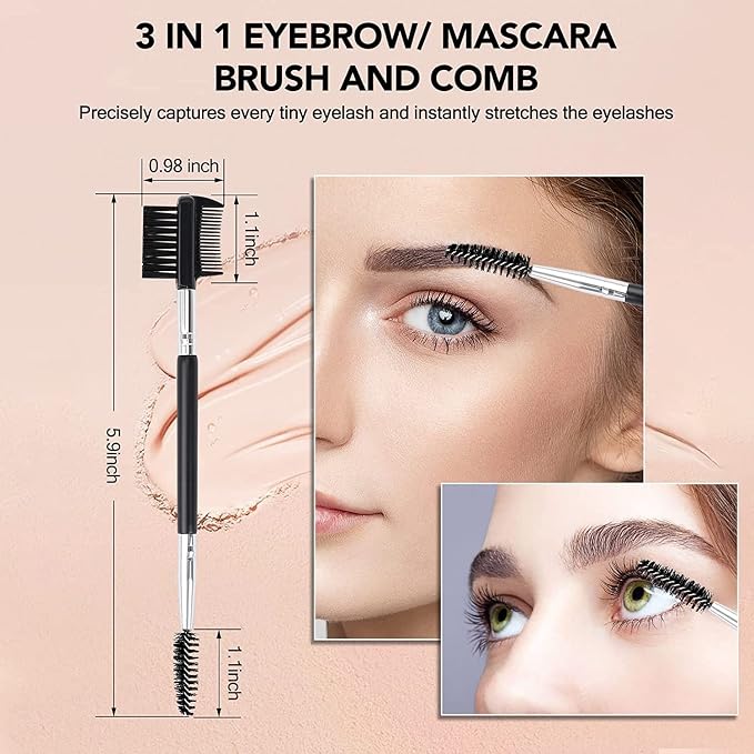 2pcs 3 Head Eyebrow Eyelash Shaper Eyelash Comb Double Head Brush Makeup Grooming Tool Cosmetic with 3 Different Spoolie Brushes for Separating Lashes, Eliminating Mascara Clumps, Grooming Brows