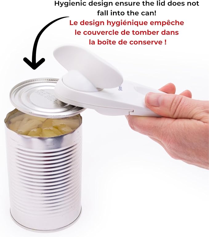 Starfrit Little Beaver Can Opener, Safe, Comfort Grip, White | Safe, Holds Lid and Leaves No Sharp Edges on Lid, Comfort Grip, 3-Year Warranty, White