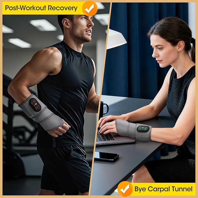 Cordless Wrist Heating Pad Wrap for Arthritis and Carpal Tunnel, Rechargeable Heated Wrap Pad Wrist Massager for Hand Pain Relief, Red Light Heated Therapy Brace for Wrist to Woman Man and Elder, Gray