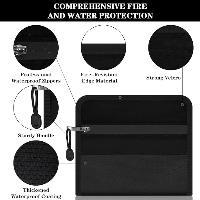 Small Money Bag (8.1“ × 4.8”)，Zippered Fireproof Waterproof Document Bag， Safe Fireproof Document Box，Small Fireproof Money for Cash, Currency, Keys, and Passports (2-Pack)