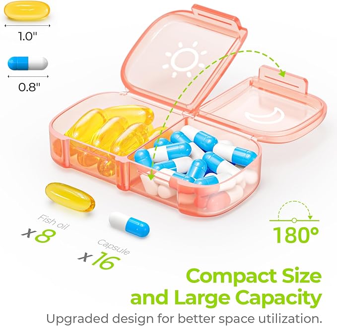 AUVON XL Weekly Pill Organizer 2 Times a Day, Pill Box 7 Day with One-Side Large Openings for Easy to Use, Watermelon Red AM PM Pill Case for Medication, Vitamins, Fish Oils, Supplements