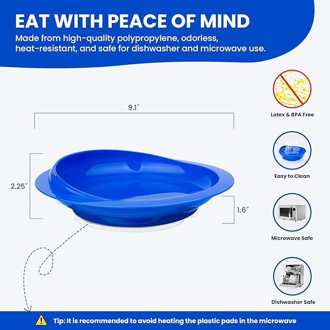 2Pack Spill Proof Scoop Plate with Non-Skid Suction Base, Adaptive Self-Feeding Dinnerware for Elderly and Disabled