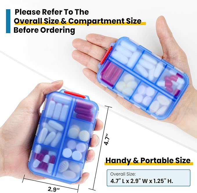 3 Pack 14 GRIDS Travel Pill Organizer Box with Labels - Travel Medicine Case Kit - Pocket Daily Pharmacy Container - Travel Medication Holder Dispenser for Fish Oil Vitamin Supplement Storage - Clear