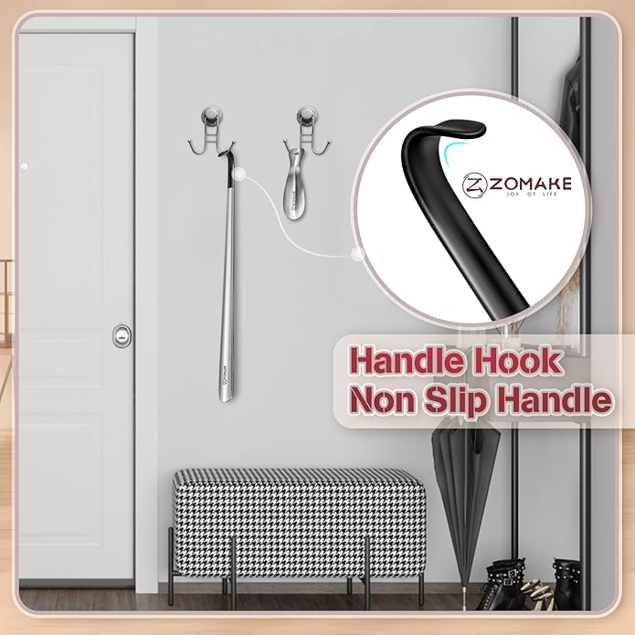 ZOMAKE Extra Long Shoe Horn for Seniors Men,Metal Shoehorn Long handle for Boots,Stainless Steel Shoe Spoon Helper