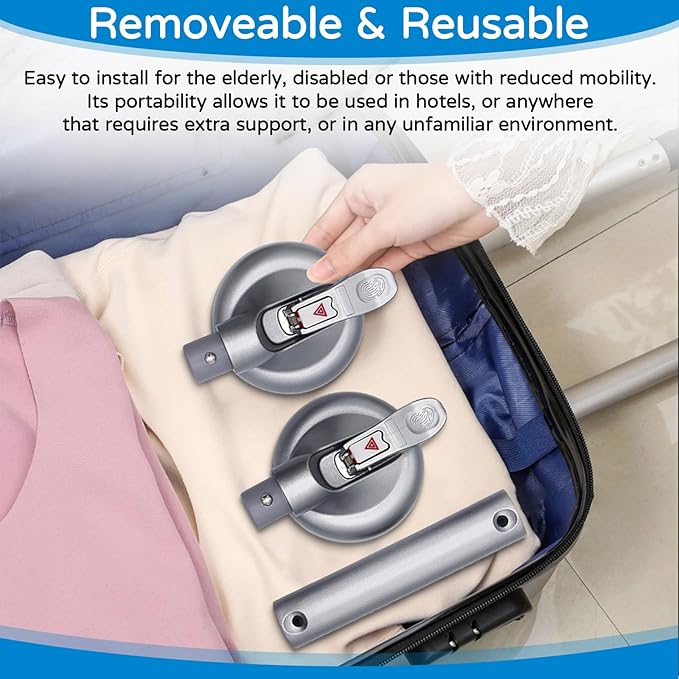 Suction Grab Bar for Shower Bathtub: Upgraded Heavy Duty Non-Slip Grip Handle with Strong Suction Cup for Bathroom Wall, Max Load 269LBS Safety Bar for Elderly Senior Disabled Handicap 17 Inch Silver