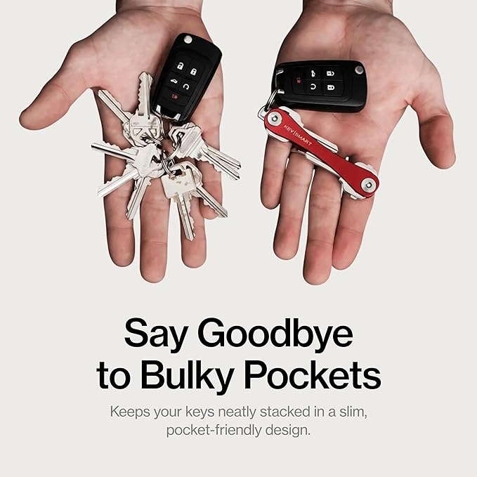 KeySmart Original Key Holder - Compact Key Organizer for Key Chain, Minimalist Clutter-Free EDC Keychains Key Ring, Red, 14 Keys