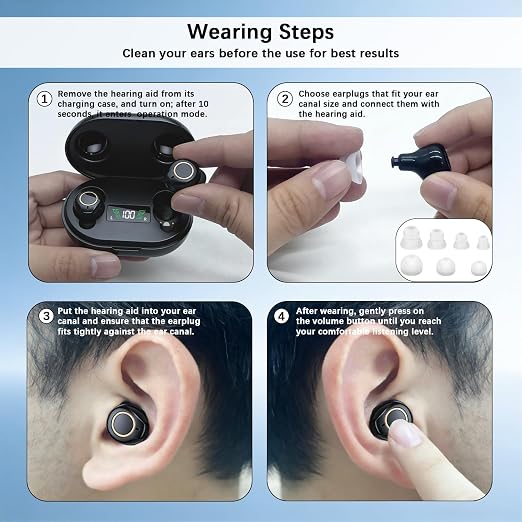 OTC Hearing Aids for Seniors & Adults, Rechargeable Hearing Amplifier with Noise Cancelling, 100+ Hours Battery Life, Easy Operate Control, Comfort & Invisible In-Ear Design