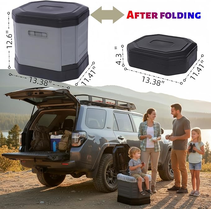 Upgrade Portable Toilet for Adults, Travel Floding Toilet with Lid for Adults & Kids, Camping Toilet Portable Potty for Hiking,Car,Beach and Camping (Gray, Medium)