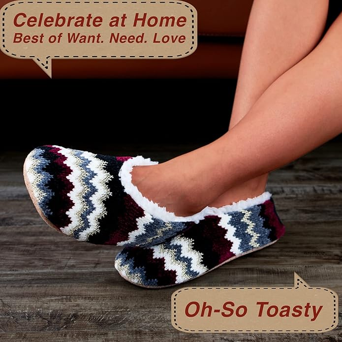 cosyone1997 2-Pair Thick Warm Fuzzy Slippers for Women Indoor Fluffy Sherpa Lined, Winter House Shoe Socks Non-Slip Soft Soles, Cozy Christmas Gifts
