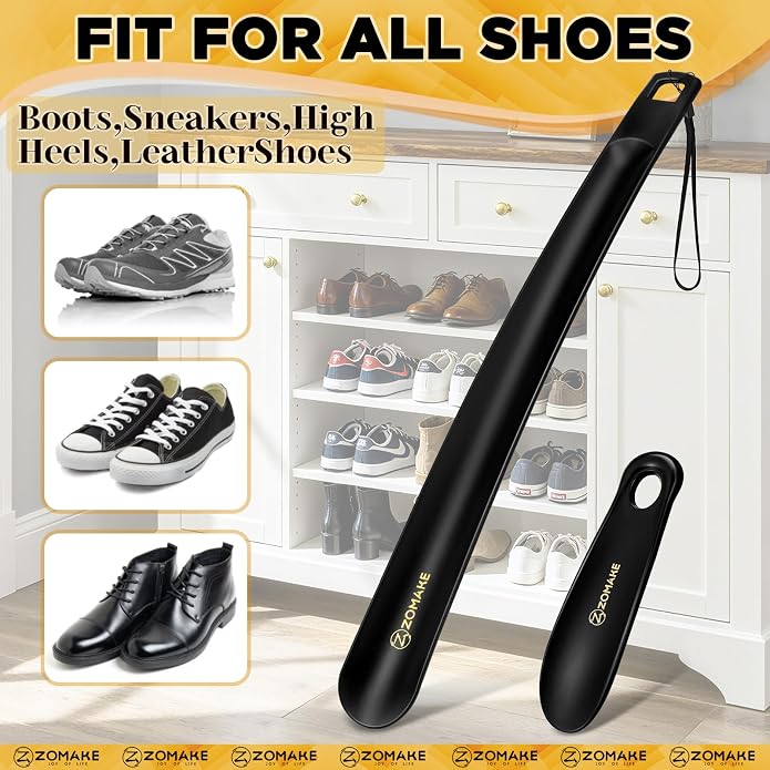 ZOMAKE Long Plastic Shoe horn, Plastic Shoehorn Long Handle for Seniors Men Women, 16" Shoe Spoon Helper for Boots