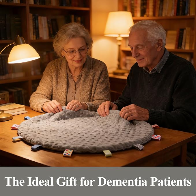 Fidget Blanket for Adults with Dementia, Sensory Mat for Alzheimers Patients, Dementia Activites for Senior (Gray, Round - Diameter 50cm / 19.69 inch)