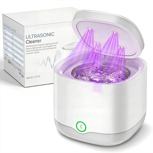 Ultrasonic Retainer Cleaner with 4 UVC Light, Jinyeda 45kHz Rechargeable Retainer Cleaner Machine 24W, 4000mAh Battery, 200ML Dental Cleaning Pod 3 Mode for Mouthguard Aligners Denture