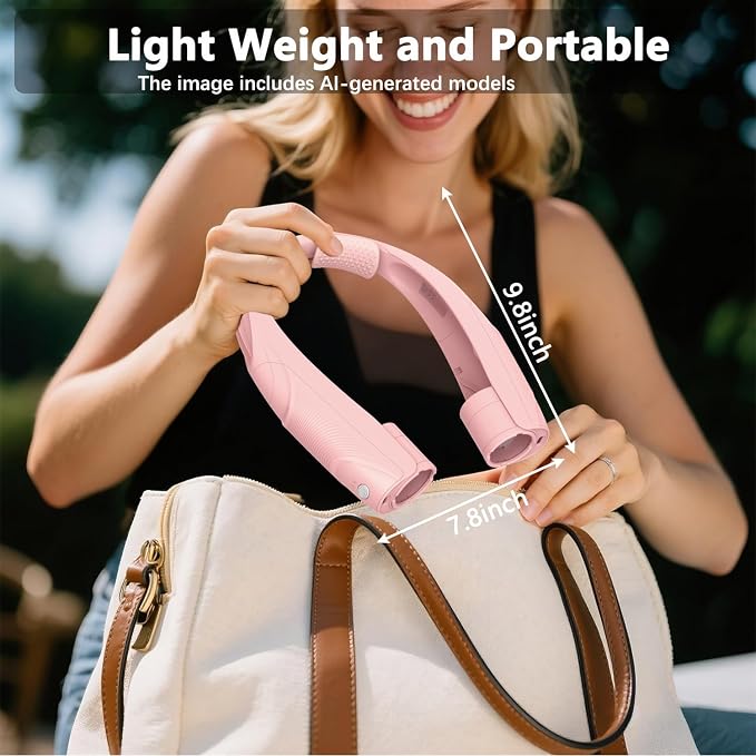 Neck Fan, 6000mAh USB Rechargeable Hands Free Personal Fan, 6 Speeds Adjustable Portable Neck Fans, Faster Cooling Wearable Fan, Ultra Quiet for Outdoor, Travel, Home, Office - Pink