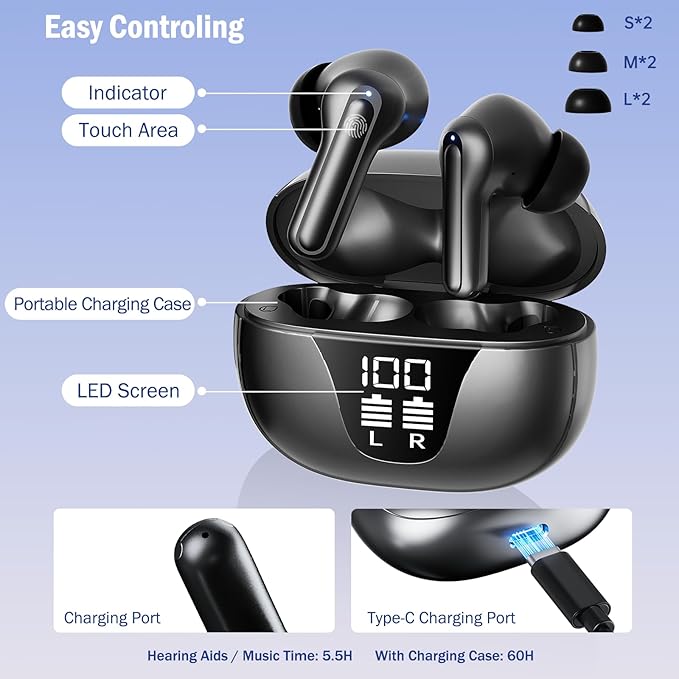 TTQ OTC Hearing Aids for Seniors with Bluetooth, Smart Noise Cancelling & 3-Level Volume, Fashionable and Trendy Rechargeable Hearing Aids for Hearing Loss