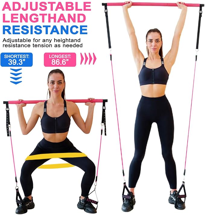 Bbtops Pilates Bar Kit with Resistance Bands,Pilates Bar with Stackable Bands Workout Equipment for Legs,Hip,Waist and Arm,Exercise Fitness Equipment for Women & Men Home Gym Yoga Pilates