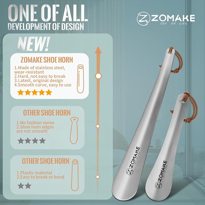 ZOMAKE Shoe Horn Long Handle for Seniors Men Women,Metal Long Shoehorn for Boots, Shoe Spoon Helper