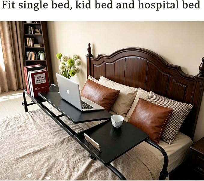 Overbed Laptop Cart Over The Bed Table with Wheels Adjustable Bed Hospital | Height length adjustable portable table hospital bed table tilting top recliner sofa bed table sturdy mobile rolling desk