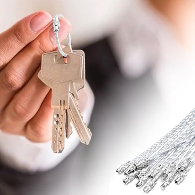 12 Pack 4" Key Ring Wire Keychain Cable Keyring Keychain Holder Clips Small Loops for Car Keys, Luggage Tags, Bag Tags, Crafts (Silver, 2mm)