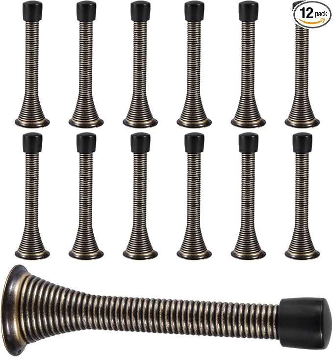 KISEER 12 Pack Spring Door Stops 3 1/4 Inch Flexible Heavy Duty Spring Door Stopper with RustProof Screw Rubber Bumper Tips (Oil Rubbed Bronze)