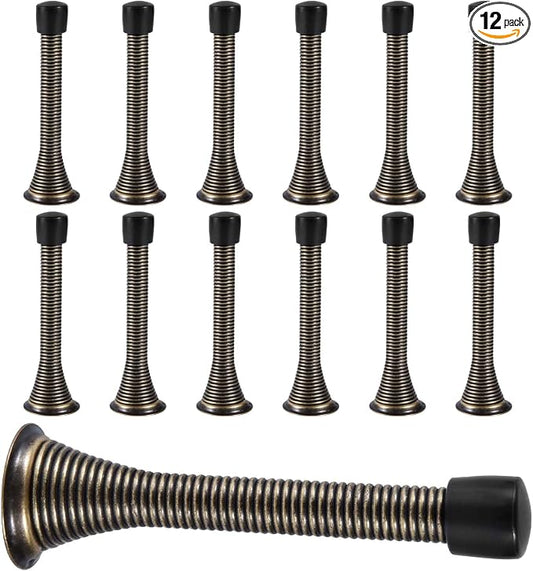 KISEER 12 Pack Spring Door Stops 3 1/4 Inch Flexible Heavy Duty Spring Door Stopper with RustProof Screw Rubber Bumper Tips (Oil Rubbed Bronze)