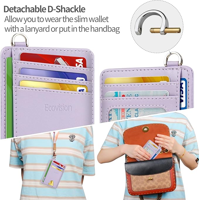 Slim Minimalist Front Pocket Wallet, RFID Blocking Credit Card Holder Wallet with Detachable D-Shackle for Men Women