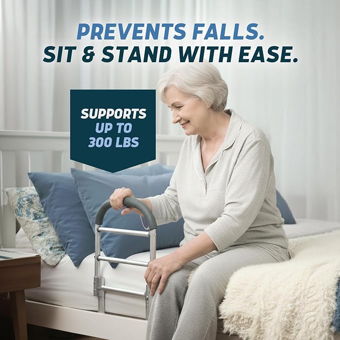 Lunderg Bed Assist Rail for Seniors with Non-Slip Grab Bar | Easy to Install Bed Rails for Elderly Adults Safety & Post-Surgery - Helps Reduce Falls & Support Independence