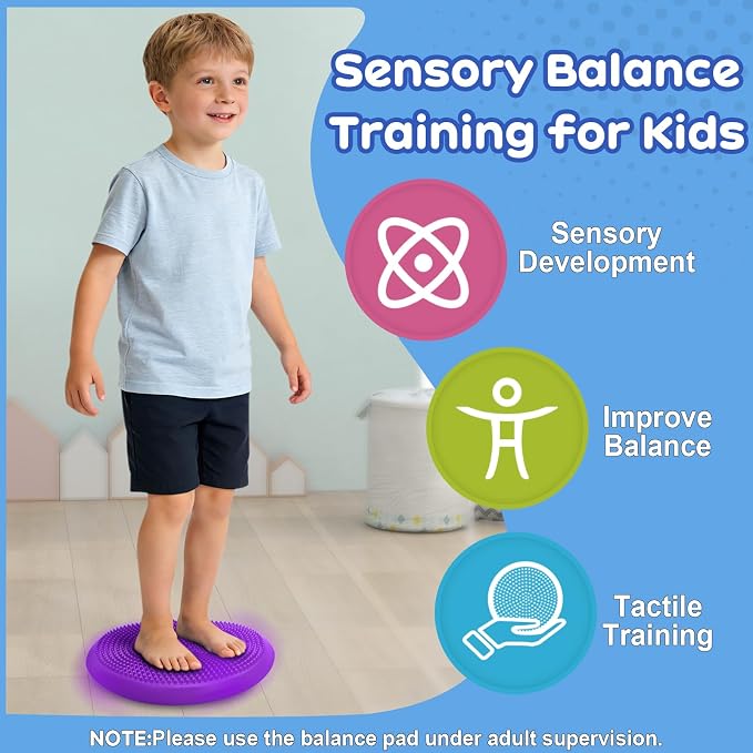 Wobble Cushion, Fimeetoy 360°Spinning Wiggle Seat, ADHD Sensory Chair,Flexible Seating in Classroom & Home,ADHD Tools for Kids,2-in-1 Detachable Balance Pad,Fidget for Focus-Purple