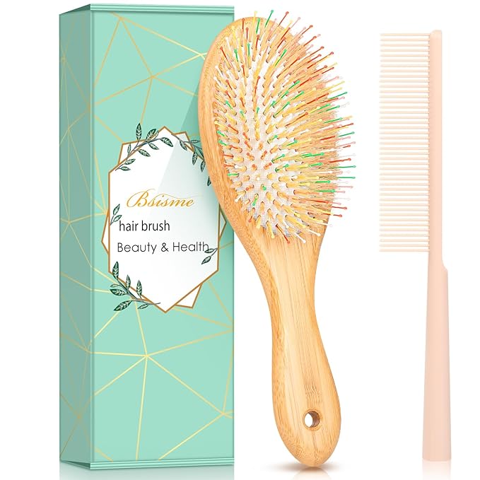 Boar Bristle Hair Brush, Natural Bamboo Paddle Detangler Hairbrush | Aanti static, scalp massage, smooths hair, boosts shine & health, works for women, men & kids thick thin curly wet dry hair