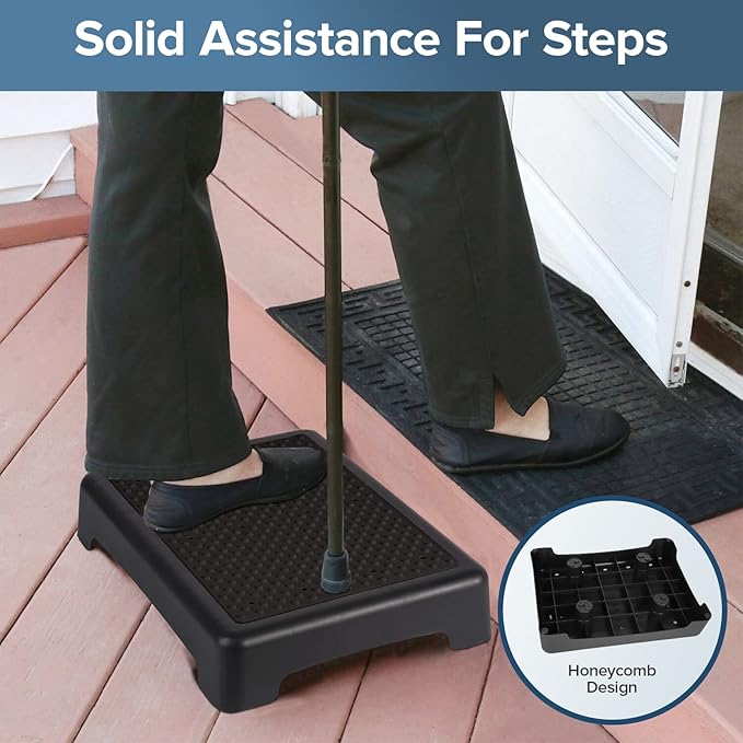 Non Slip One Step Stool for Seniors, Adults, Indoor/Outdoor Portable Stair Assist, Mobility Step Stool for Bedside, Car, Kitchen, Bathroom, Black