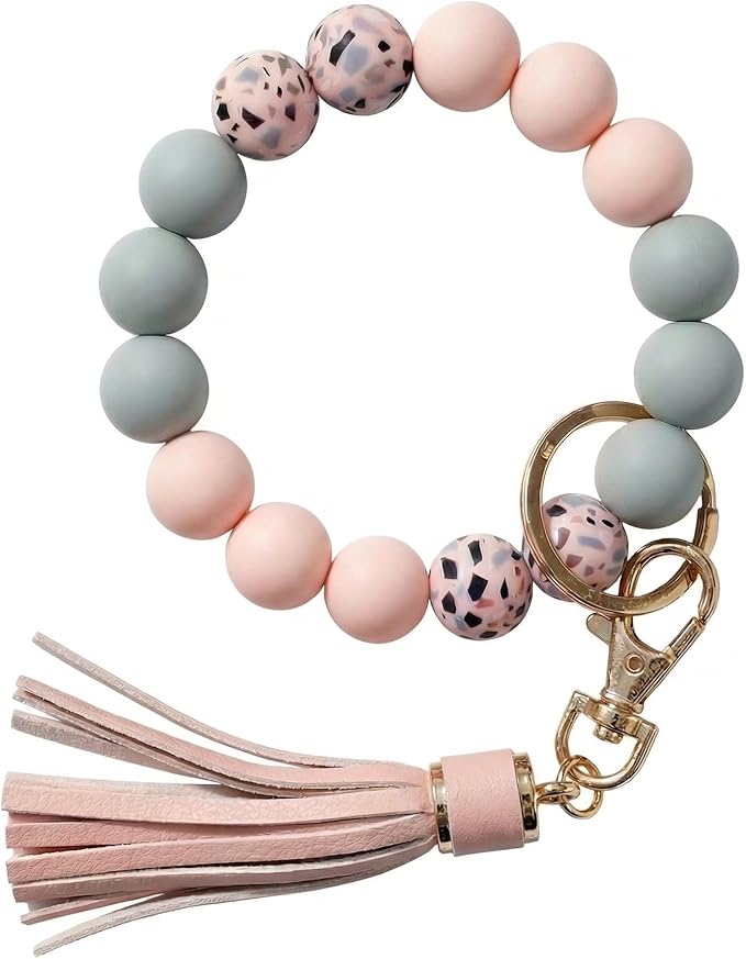 BIHRTC Key Ring Bracelet Car Keychain Holder Wristlet Silicone Women Beaded Bangle Chains