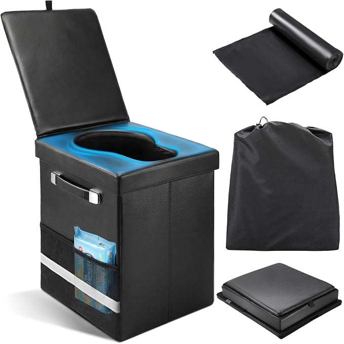 2026 Upgraded XL Portable Toilet for Adults, Large Camping Toilet with Lid and Carry Bag, Tall portable potty for Camping, Hiking, Beach, Car Travel, Truck, RV, Road Trips