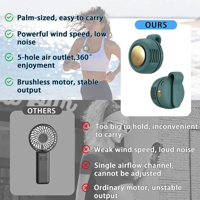 Portable Clip-On Fan, Mini USB Rechargeable 360° Rotatable Fan, Personal Fan 3-Speed Silent Mini Bladeless Fans