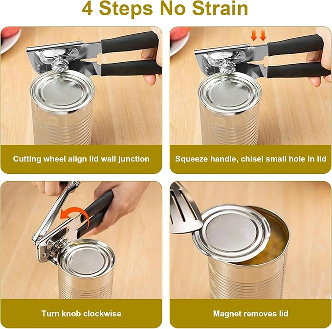 Commercial Can Opener, Hand Crank Manual Manual Heavy Duty with Extra-long Handles, Oversized Knob, Large Handheld Can Open Easy for Big Cans, Red