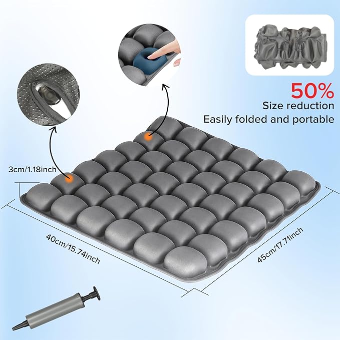 Sondour Travel Seat Cushion, Airplane Cushion Long Flight, Airplane Gadgets Inflatable Seat Cushions, Portable Airline Cushion With Air Pump, Wheelchair Cushions; Pressure Relief Seat Cushion - Grey
