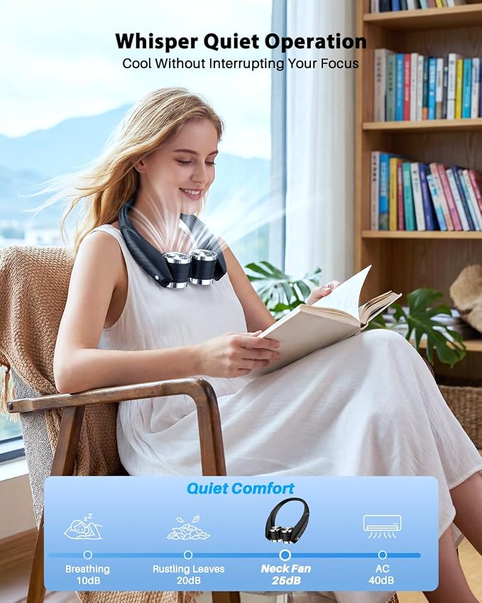 Ausic Portable Neck Fan, Personal Neck Fan with Dual High Speed Turbo Vents, 6000mAh Outdoor Cooling Fan Blow Cold Air, Wearable Rechargeable Travel Fan for Outside Cruise Camping Beach Golf Gifts