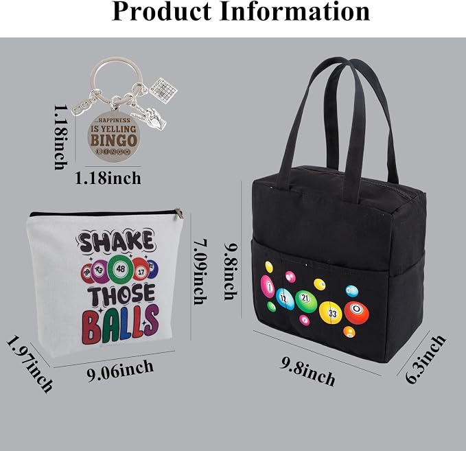 Bingo Bag with Pockets on Clearance for Daubers Dobbers Supplies Accessories,Zipper Bingo Makeup Bag,Digital Game Keychain,Gifts Set of 3 for Game Lover Gambler Women Adults Seniors Elderly
