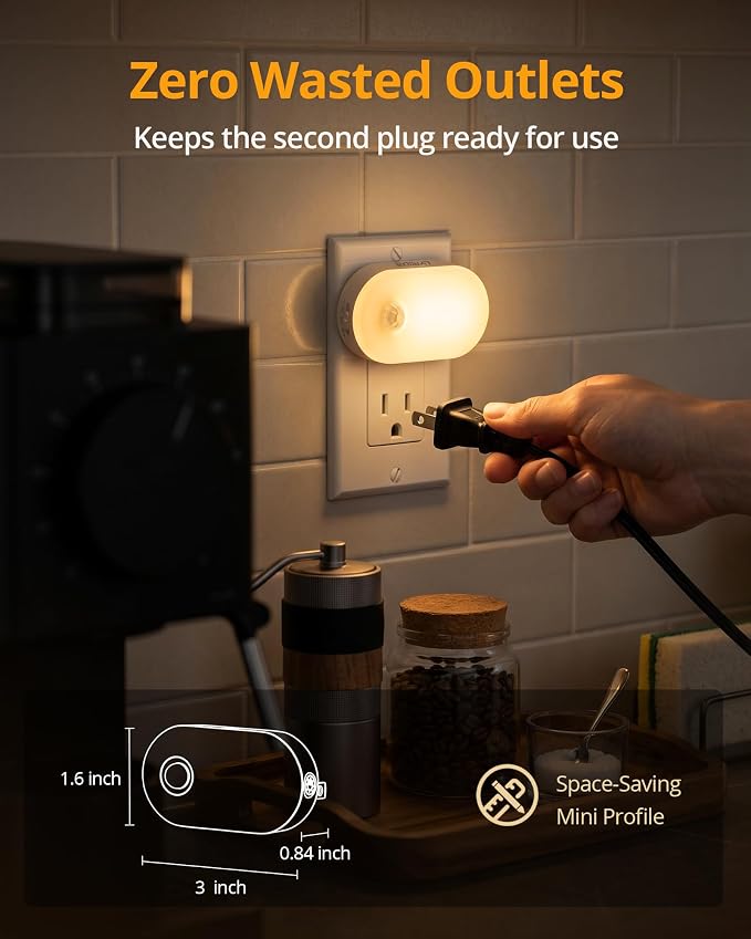 Lyridz Plug-in Night Light with Motion Sensor, 1-120 LM Stepless Adjustable Brightness LED Nightlights for Bathroom, Bedroom, Hallway, Stairs, Garage, Toilet, 4 Pack