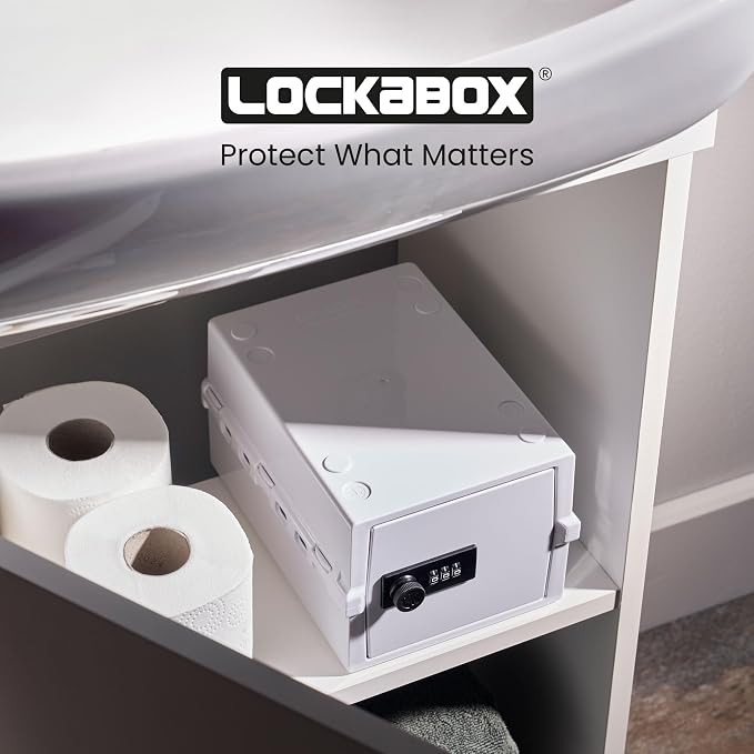 Lockabox Mini™ | Small Lock Box with Combination Lock (Half Letter Sized) | Mini Lockable Box for Small Medicines, Snacks & Mobile Phones | External Size 8.8 x 6.1 x 4.7 Inches (Opal White)