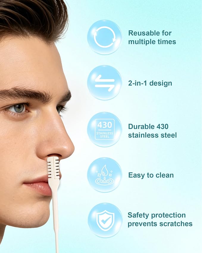 20PCS Nose Hair Trimmer for Men & Women, Nasal Hair Cutter, Nose Razor | 2-in-1 Manual & Portable Nose Trimmer, Double Sided Nose Hair Remover with Cleaning Brush