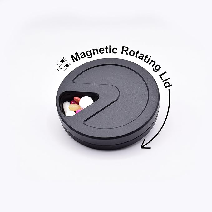 Travel RX Pill Case by Type Two Labs – Weekly 7 Day Pill Box, Compact Magnetic Pill Organizer for Purses or Pockets, Rugged Daily Caddy Holds Vitamins, Supplements, Medication. (Stealthy Black)