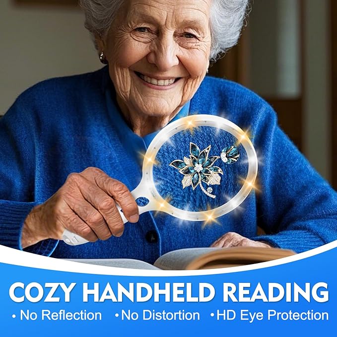 Large Magnifying Glass with Lights,10X 25X 45X 60X Lighted Magnifier | 5-inch Page Magnifier LED Lights,Handheld Magnifying Glass for Reading Small Prints & Low Vision Seniors with Aging Eyes