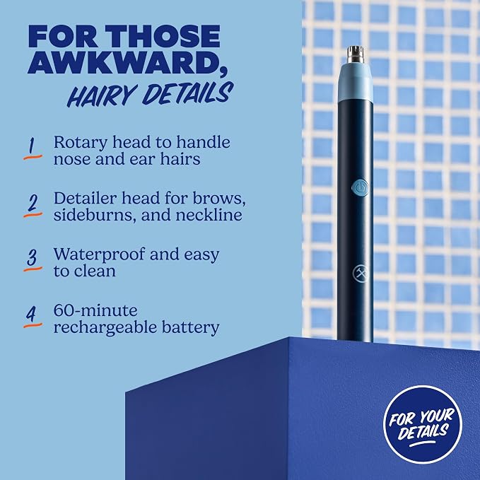 Dollar Shave Club | for Your Details Trimmer | Nose and Eyebrow Hair Razor for Men | Shower Safe, 360° Rotary Head, Detailer Head Attachment | Nose, Beard, Hair Trimmer, Face Remover for Men & Women