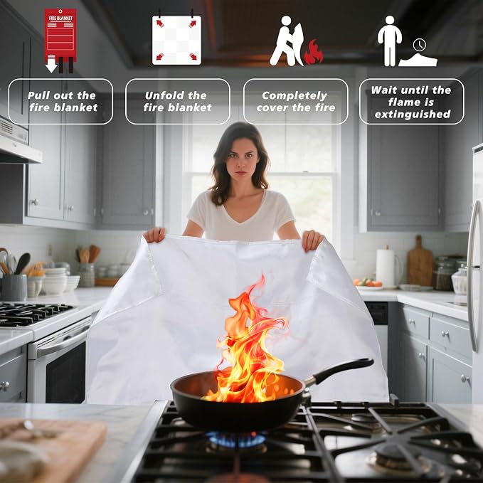Smilco Fire Blanket 2 Pack - 40" x 40" Fiberglass Emergency Fire Blanket for Home and Kitchen, Bedroom, Camping, Grill, Fireplace, Easy,Safe for Young Adults and Seniors