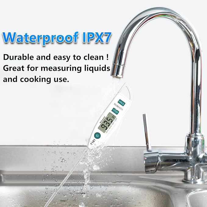 BOMATA Digital Water Thermometer for Liquid, Meat, Cooking, IPX7 Waterproof | Instant Read Food Thermometer, 5in Long Probe for Candle, Water, Meat, BBQ! T101 (White Color)…